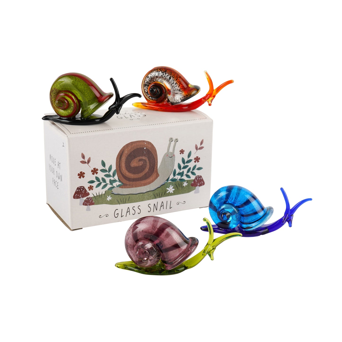 Set of 4 Glass Snail Figurine In Gift Box β’ Decoration β’ Ornament β’ Collectable β’ Gift For Home β’ Home Decor
