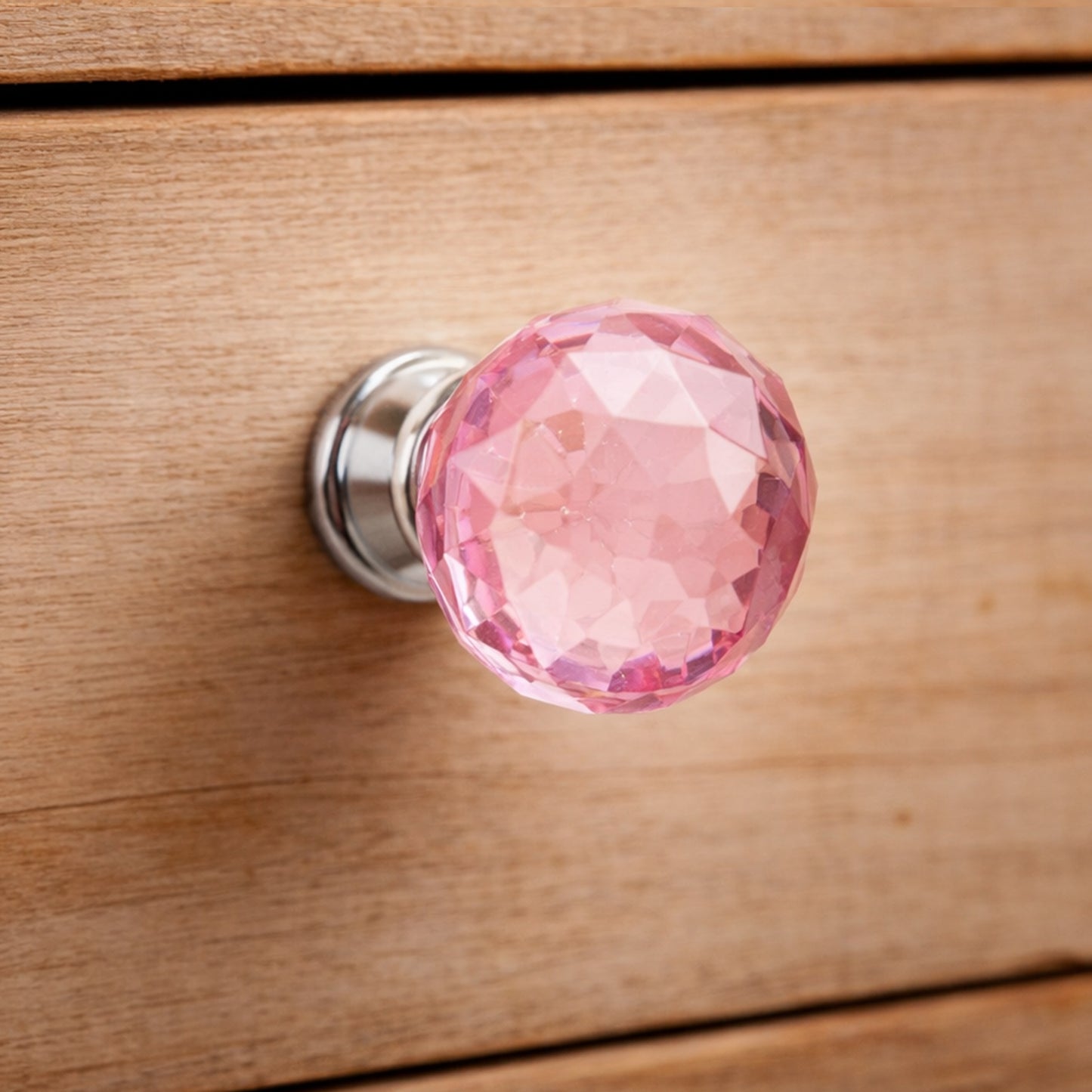 Set of 2 Pink Glass Drawer Pulls | Shabby Chic Cabinet Knobs (3.5cm Diameter)