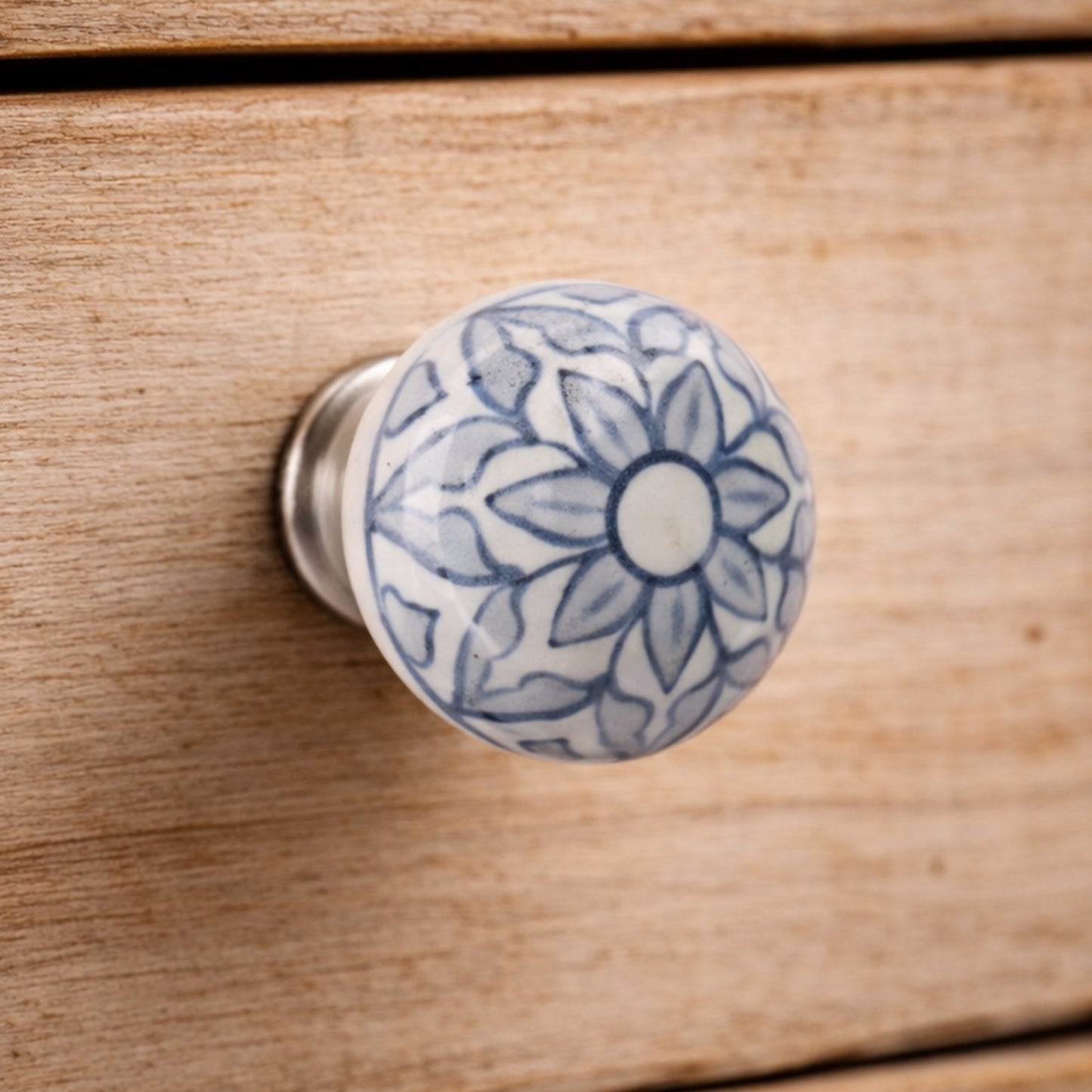 Blue Floral Ceramic Drawer Pulls | Shabby Chic Cabinet Knobs (Set of 2)