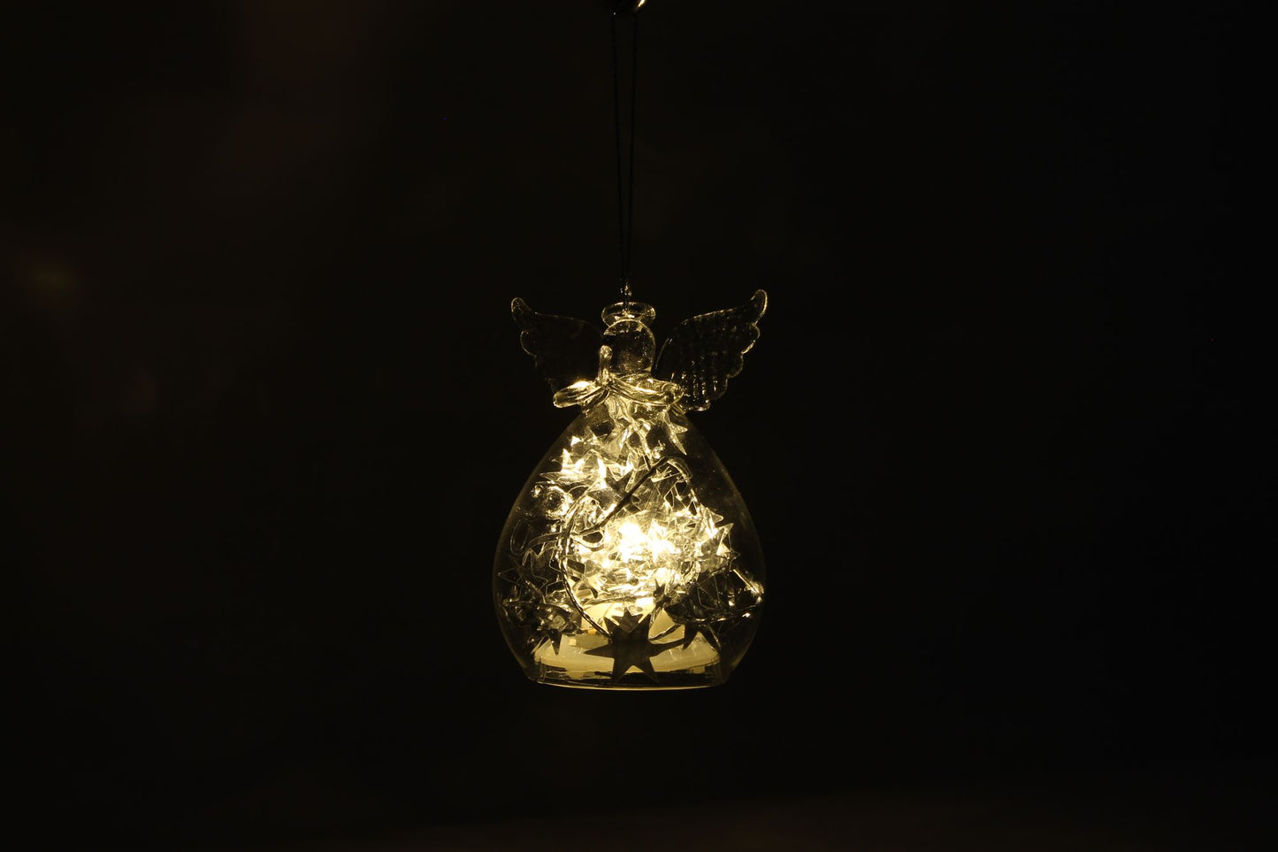 Glass Light Up Silver Angels Hanging Decoration