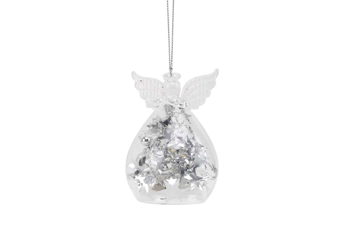 Glass Light Up Silver Angels Hanging Decoration