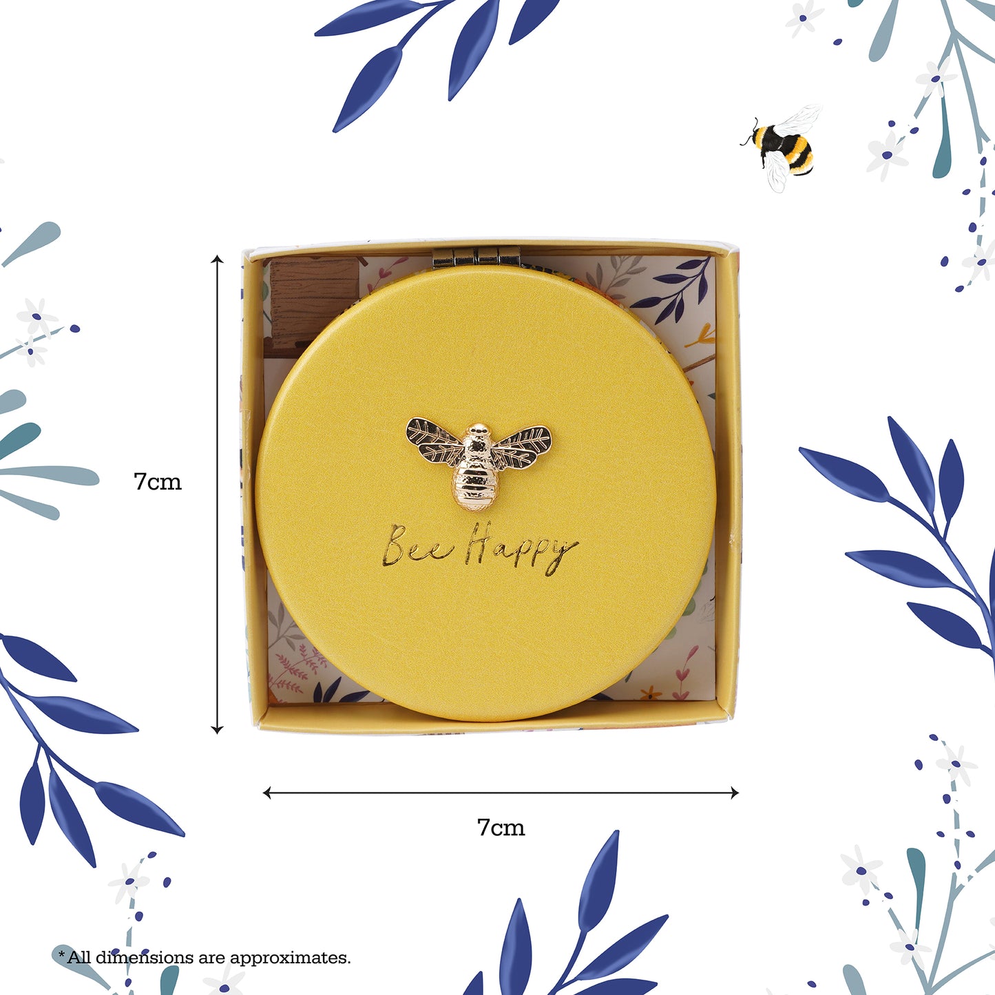 Yellow Bee-Happy Bee Embellished Compact Mirror • Perfect Gift • Gift Boxed • Travel Friendly • Handbag Accessory • Ladies Gift • Vacation