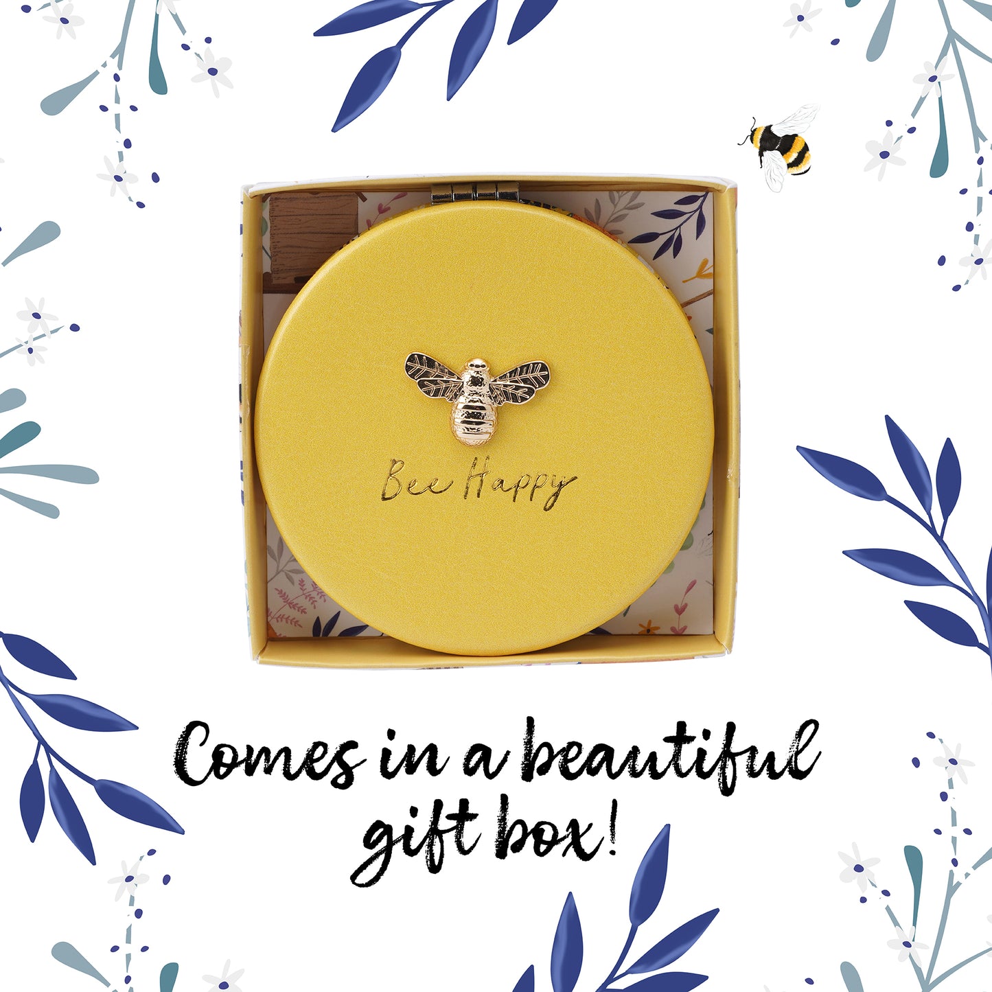 Yellow Bee-Happy Bee Embellished Compact Mirror • Perfect Gift • Gift Boxed • Travel Friendly • Handbag Accessory • Ladies Gift • Vacation