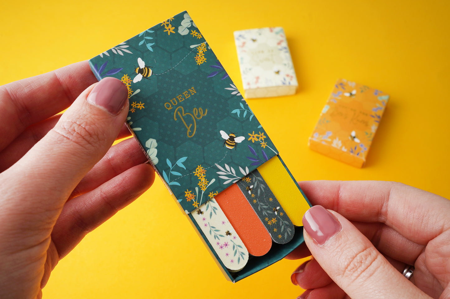 Set of 4 Matchbox Nail Files with Bee Illustration