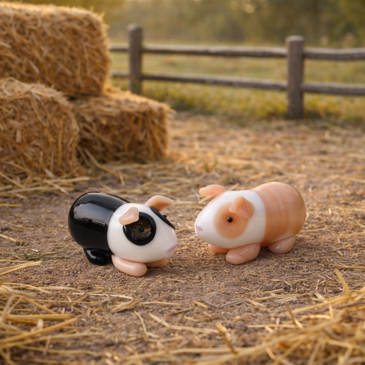 Set of 2 Glass Guinea Pigs β’ Black, Beige, Collectable Home Decor (Gift Boxed)