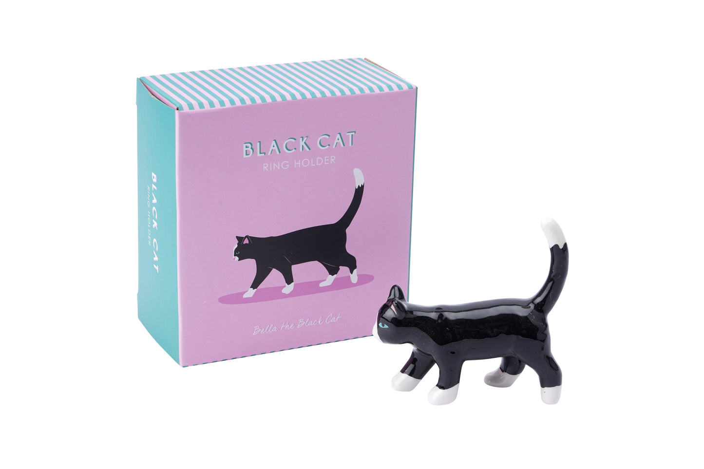 Bella The Black Cat Ceramic Ring Holder in Gift Box