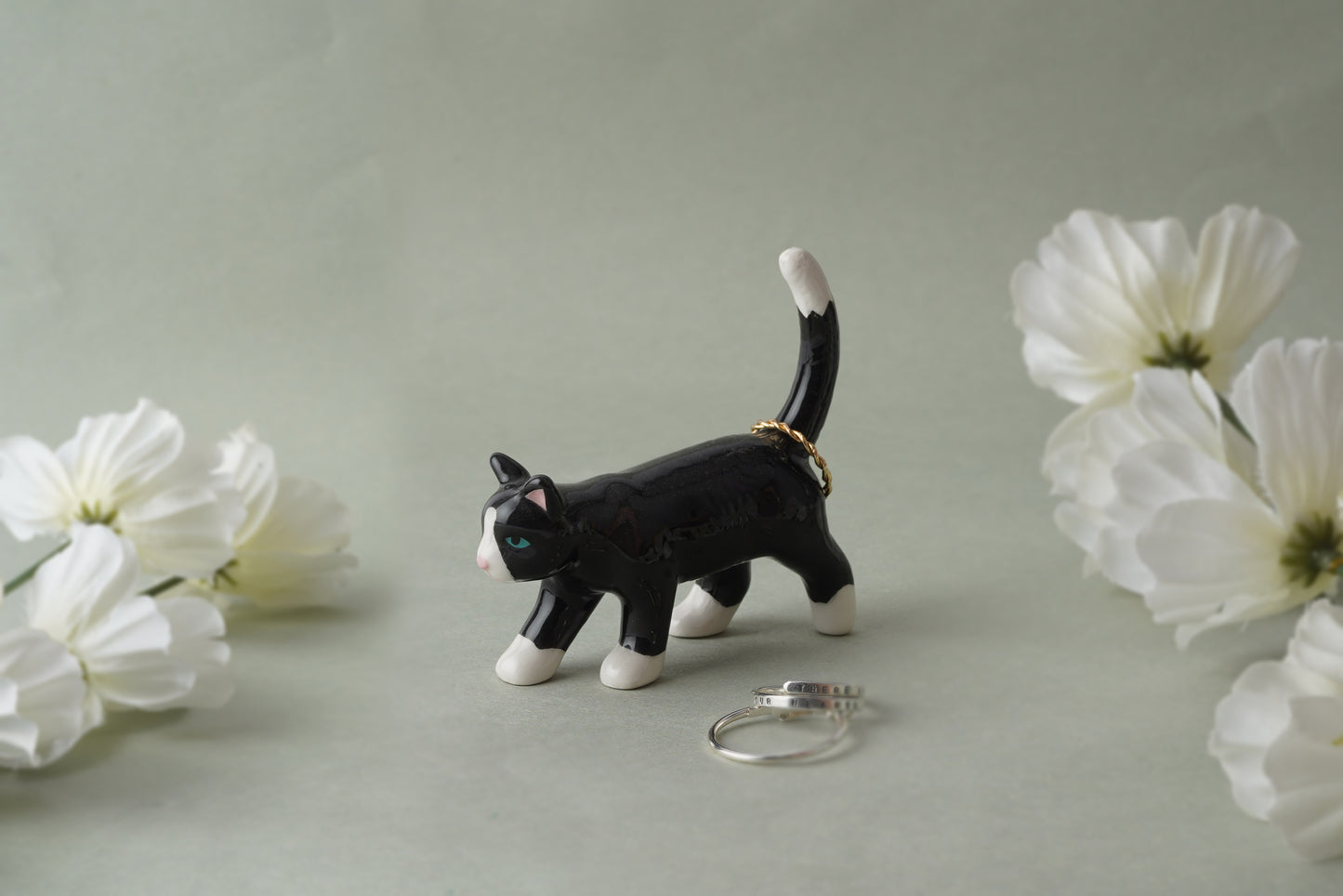 Bella The Black Cat Ceramic Ring Holder in Gift Box