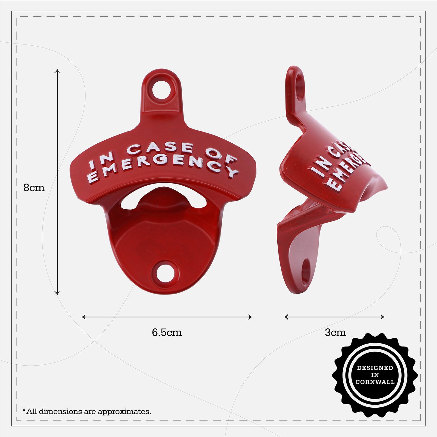 Red 'In Case of Emergency' Bottle Opener - Novelty Wall Mounted Beer Bottle Opener | Kitchen Accessory