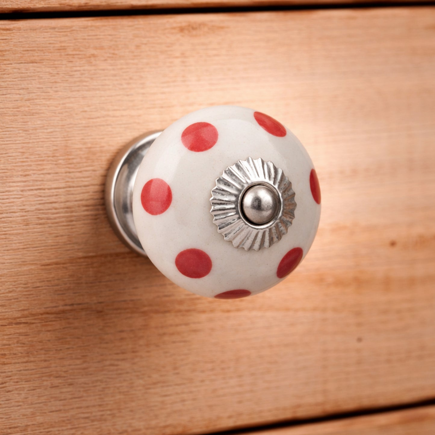 Set of 2 | White With Red Spot Ceramic Drawer Pulls • DIY Upcycle • Gifts for Home • Cabinet Pull • Drawer Knob • Home Improvement