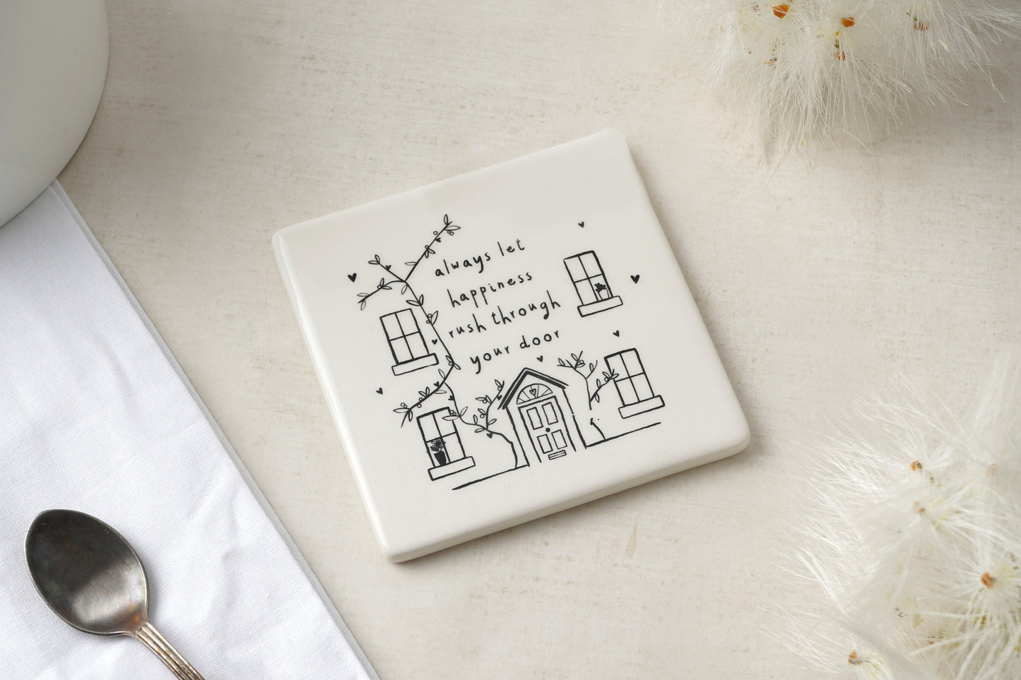 Ceramic 'Always Let Happiness Rush Through Your Door' Send with Love Coaster