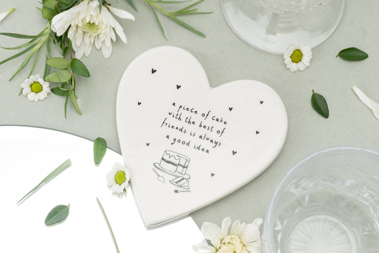 Cake 'A piece of cake with the best of friends...' Ceramic Coaster | White Black | Coffee Table Accessory | Tea Coffee Wine | Gift For Home