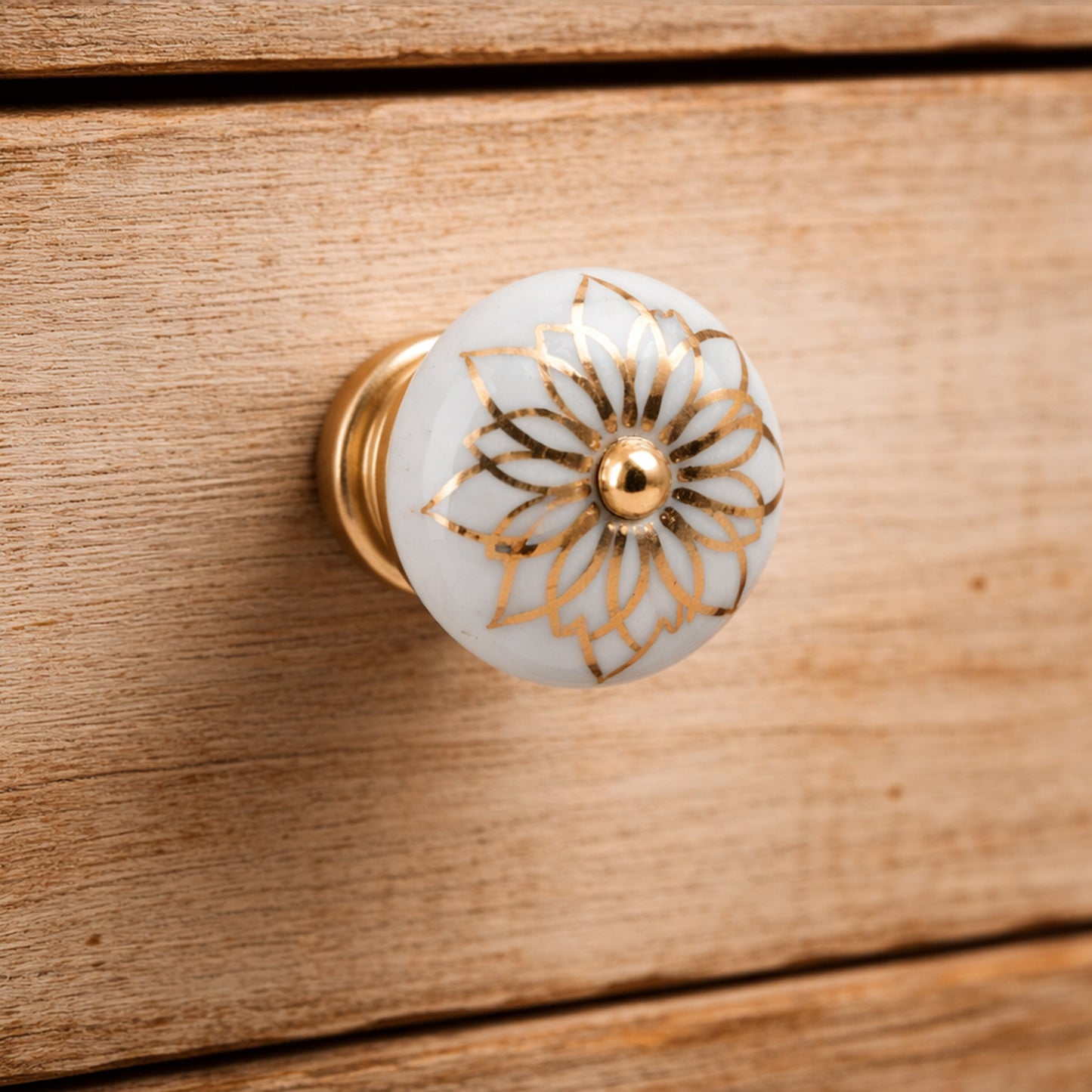 Set Of Two White And Gold Flower Drawer Pull