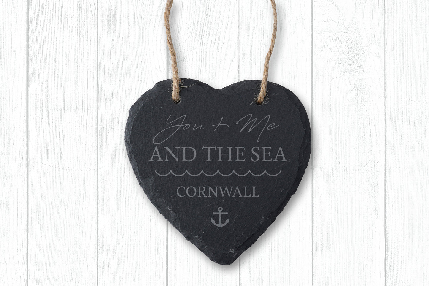 'You Me & The Sea' Cornwall Slate Heart Hanger