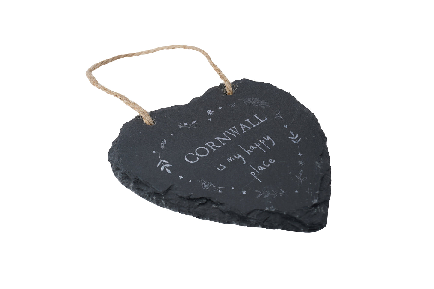 Cornwall Is My Happy Place - Cornish Gift - Novelty Slate Hanging Heart Decoration