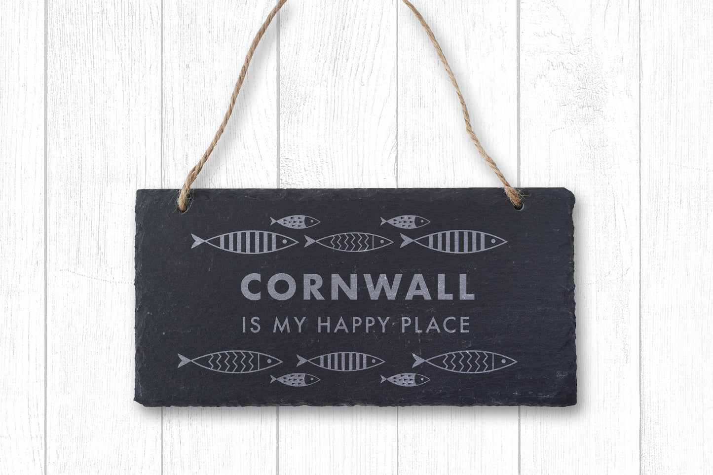 Cornwall Is My Happy Place - Illustrated Fish Slate Sign