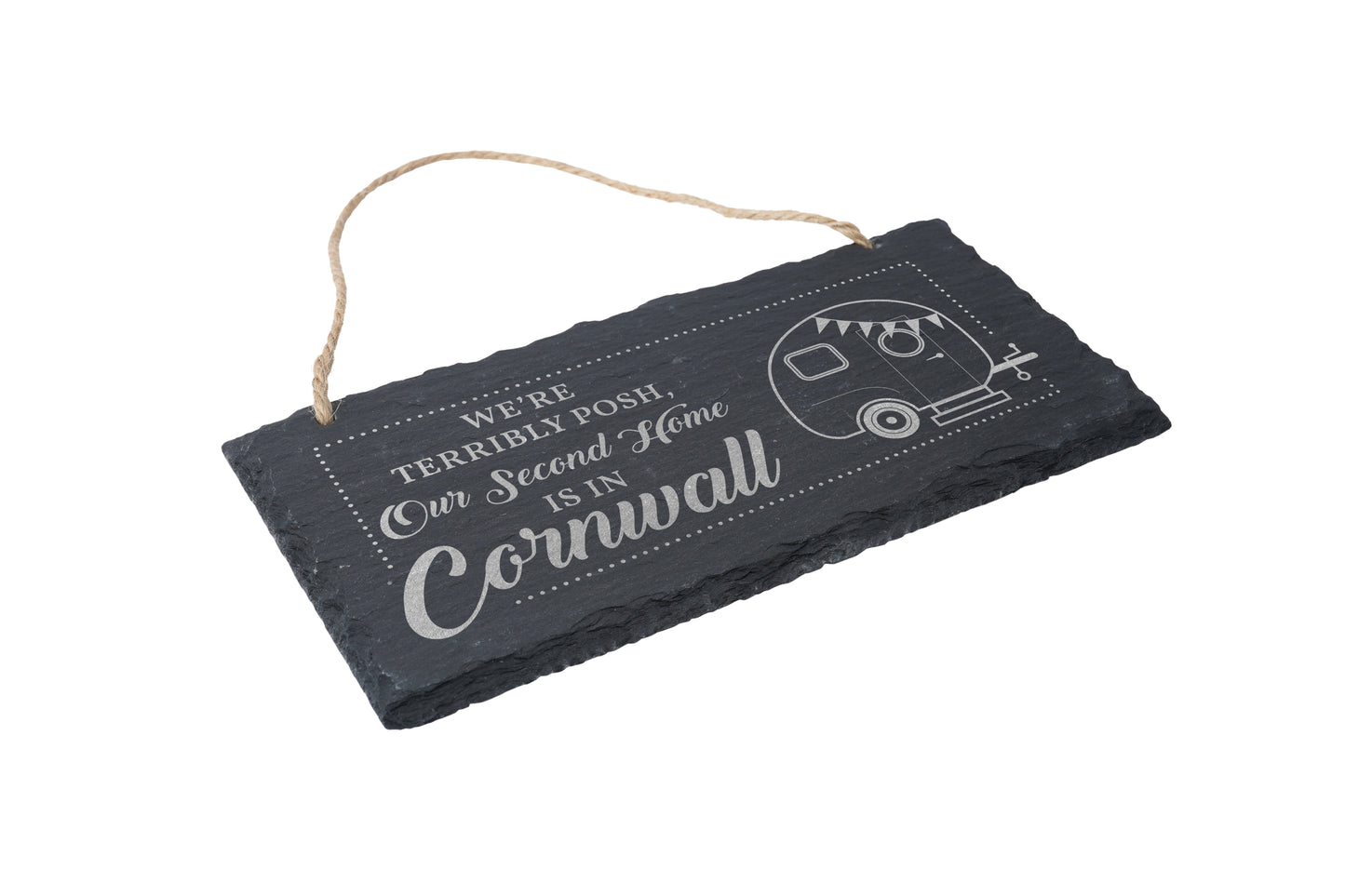 We're Terribly Posh, Our Second Home Is In Cornwall - Illustrated Slate Sign