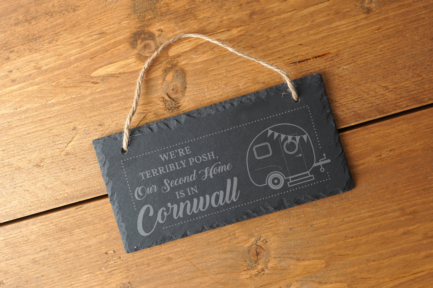 We're Terribly Posh, Our Second Home Is In Cornwall - Illustrated Slate Sign