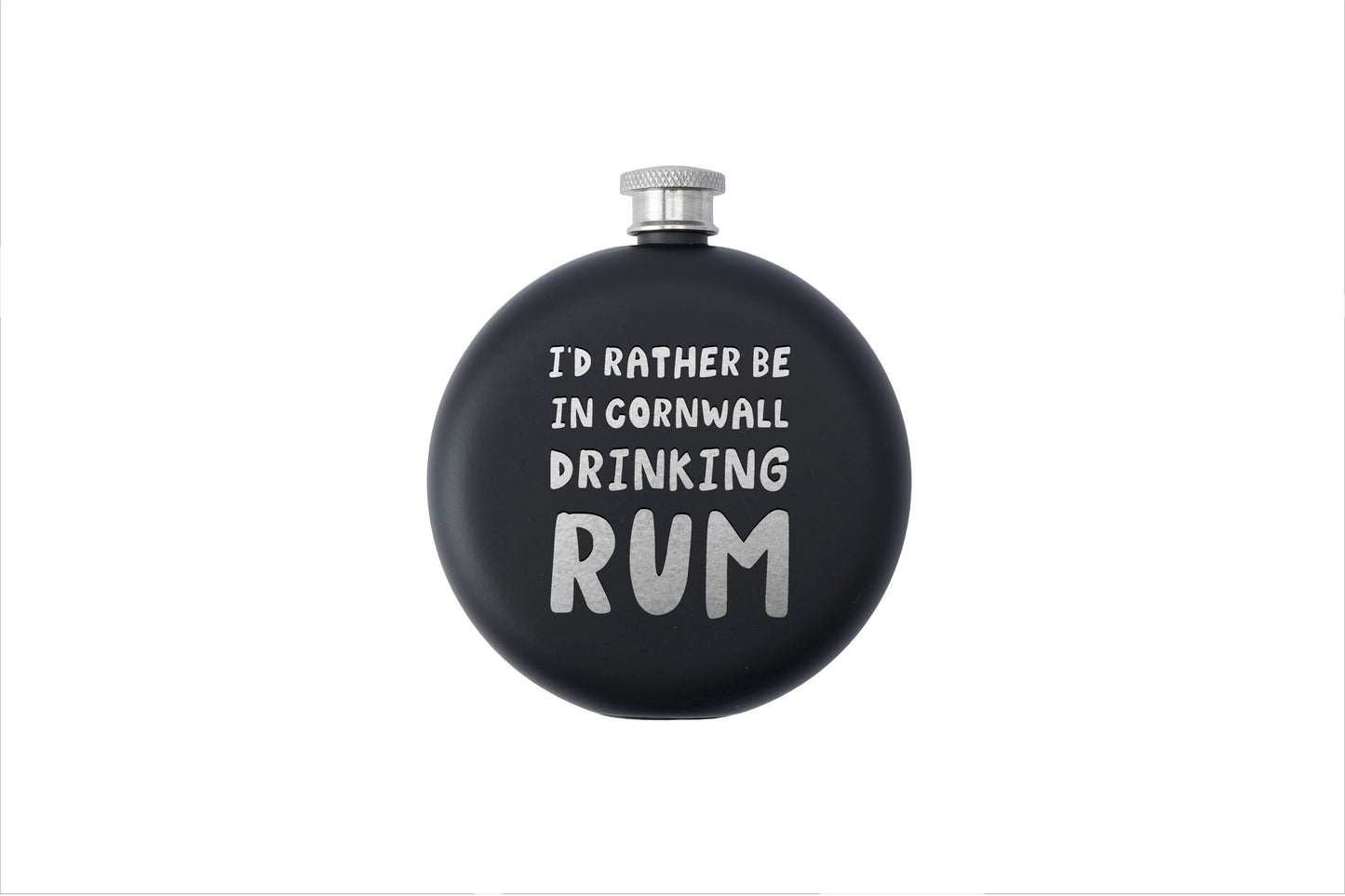 I'd Rather Be In Cornwall Drinking Rum Black 6oz Hip Flask