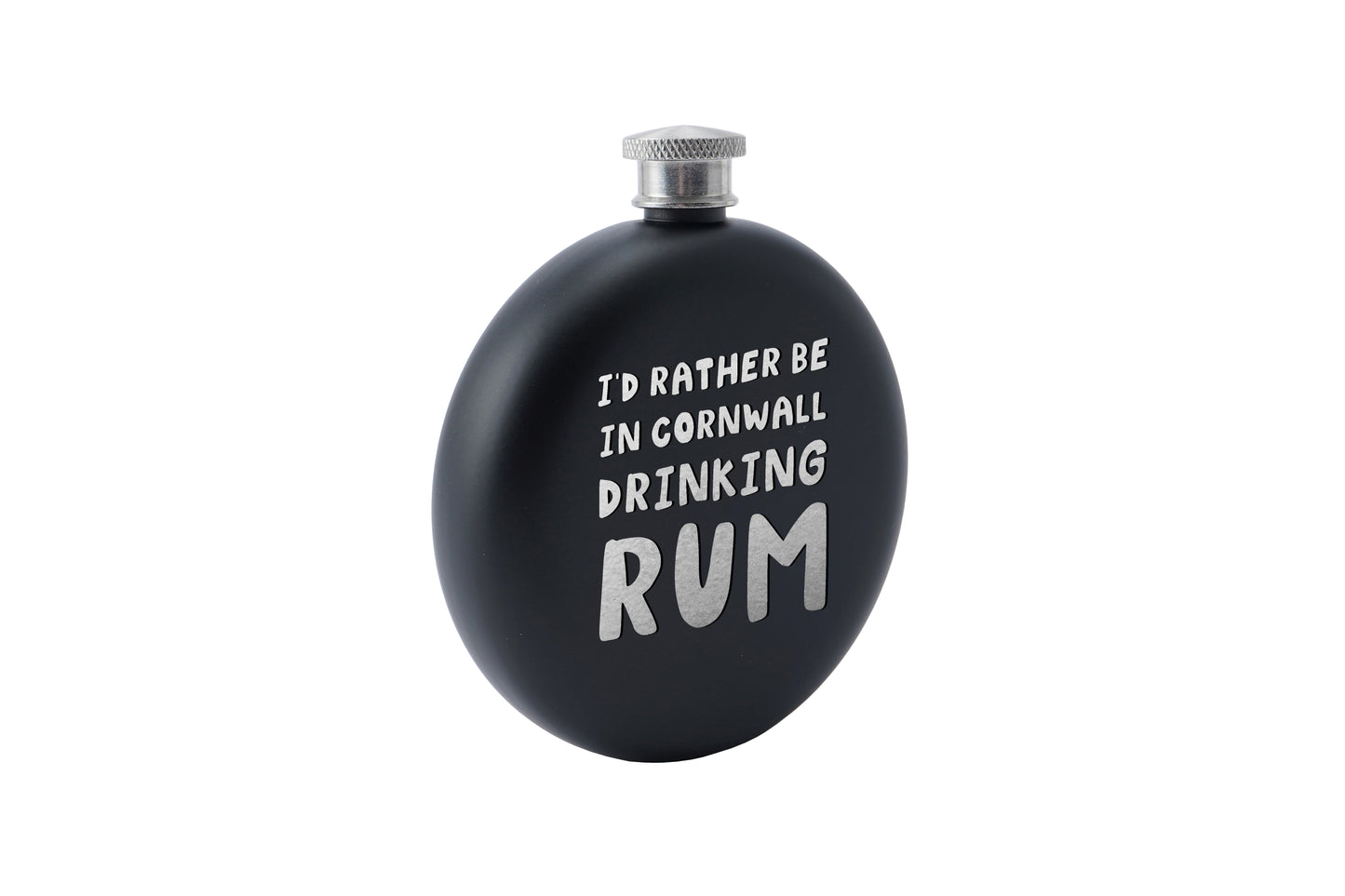 I'd Rather Be In Cornwall Drinking Rum Black 6oz Hip Flask