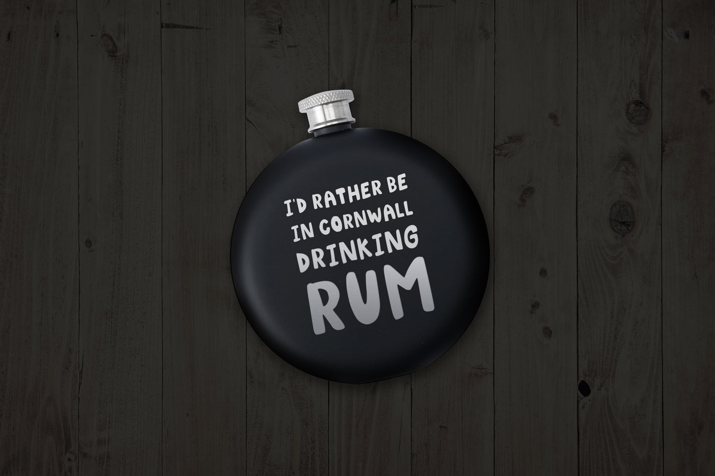 I'd Rather Be In Cornwall Drinking Rum Black 6oz Hip Flask