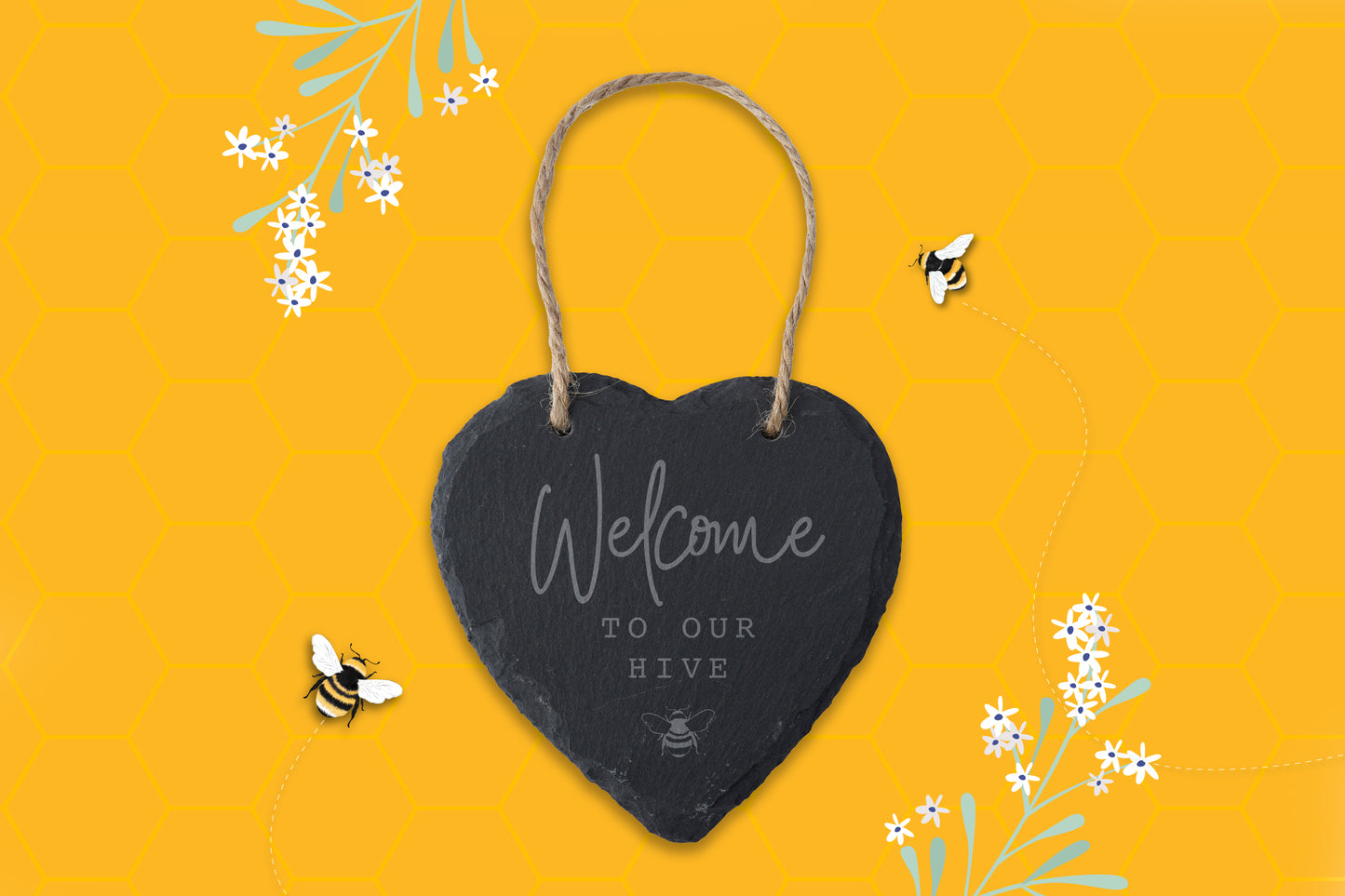 The Beekeeper 'Welcome To...' Slate Hanging Heart