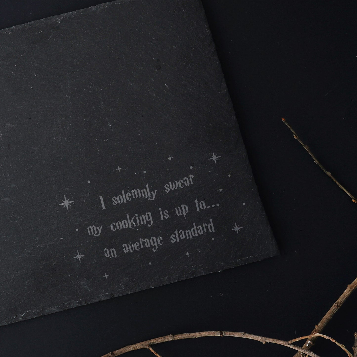 Slate Serving Board ''I Solemnly Swear My Cooking is up to... An Average Standard'' | Magic Witch and Wizard Design | Gift Boxed