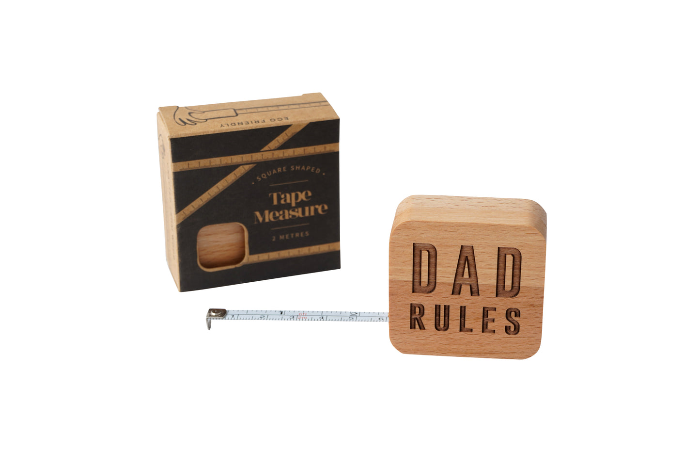 Oak Wooden 'Dad Rules' Square Tape Measure