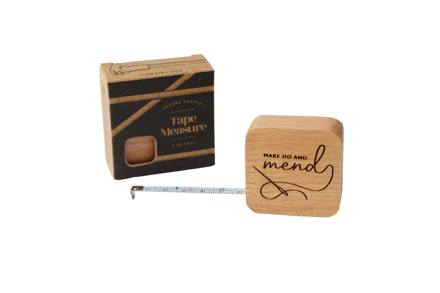Oak Wooden 'Make Do And Mend' Square Tape Measure