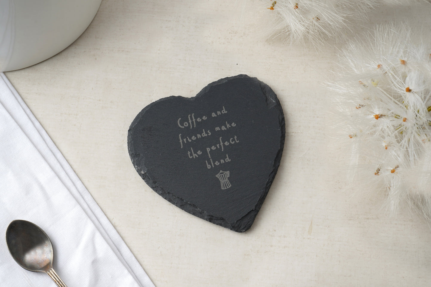 Heart Slate Coaster - 'Coffee And Friends Make The Perfect Blend'