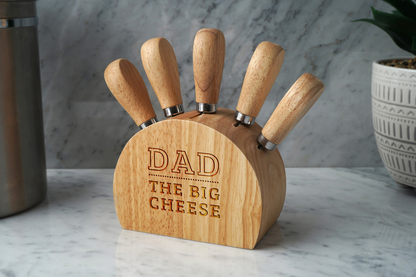 Loft 'Dad The Big Cheese' Wooden Cheese Knife Block
