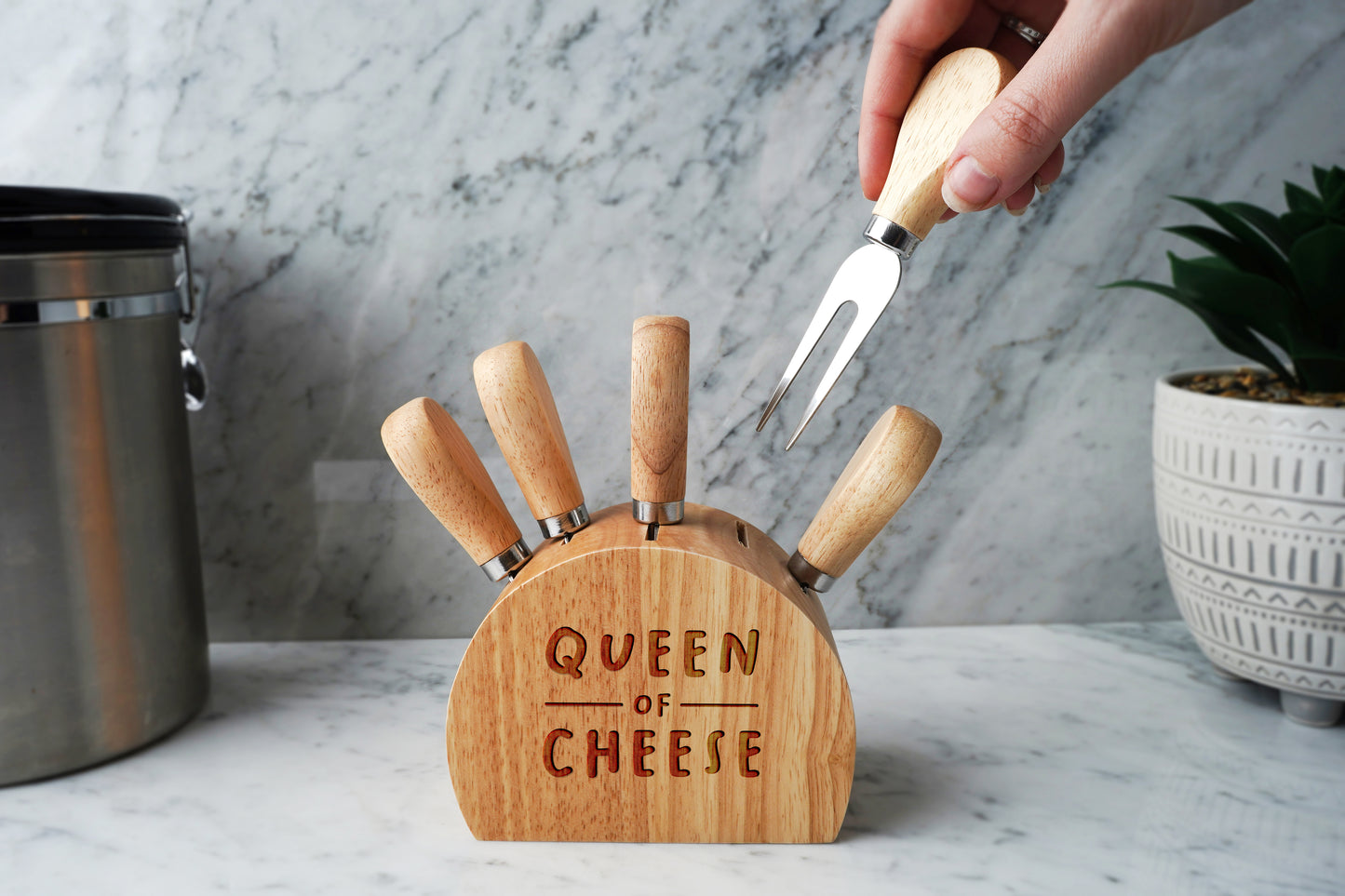Loft 'Queen Of Cheese' Wooden Cheese Knife Block