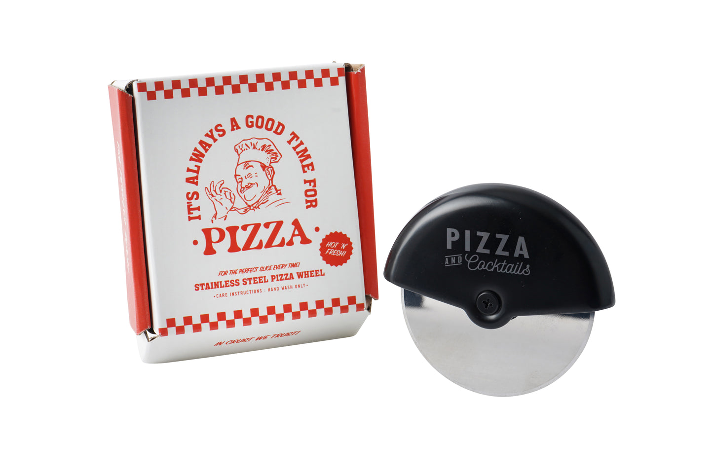 Black Pizza Cutter 'Pizza And Cocktails' In Gift Box