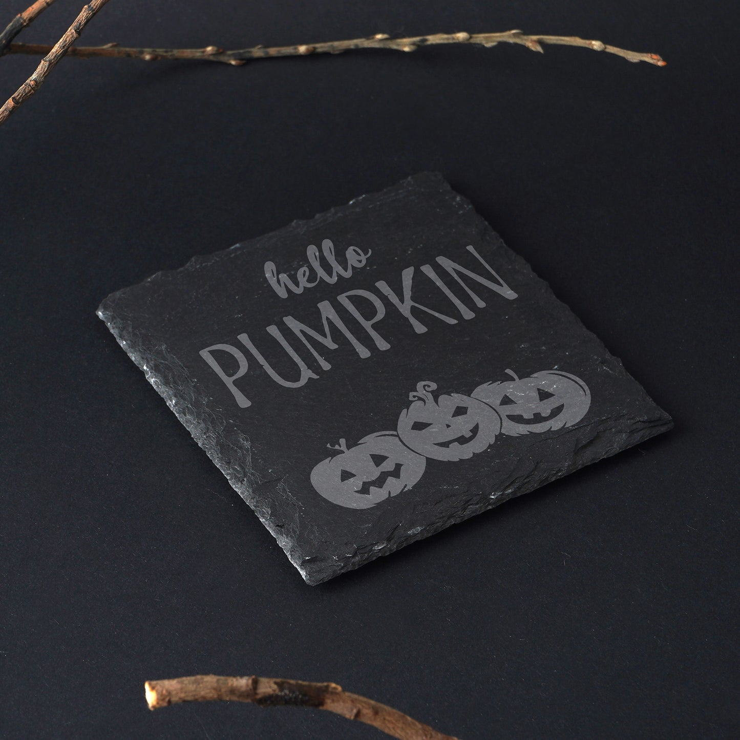 'Hello Pumpkin' Halloween Square Slate Coaster