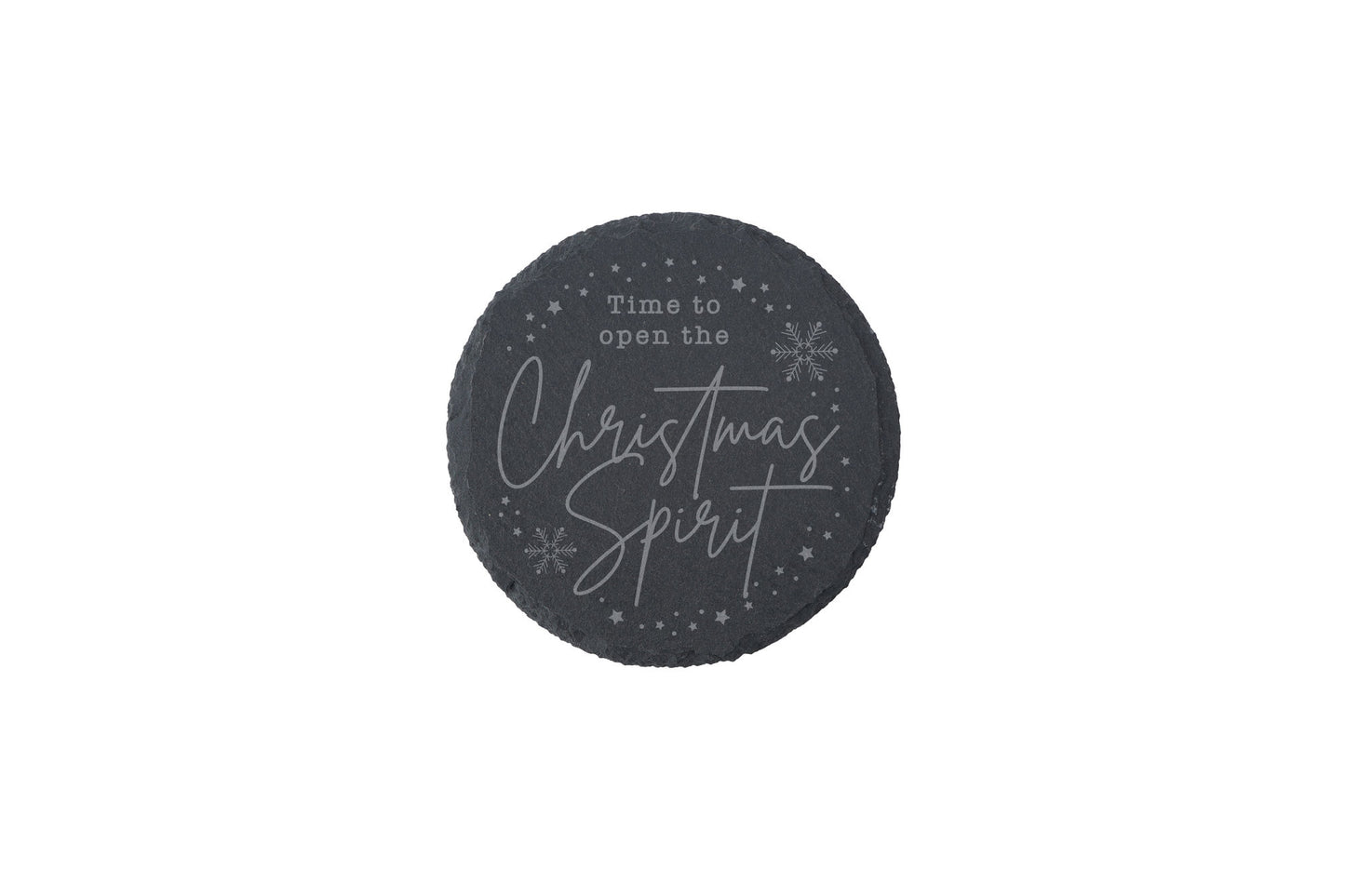 Round Slate Coaster - 'Time To Open The Christmas Spirit' | Festive Coaster | Christmas | Home Decor