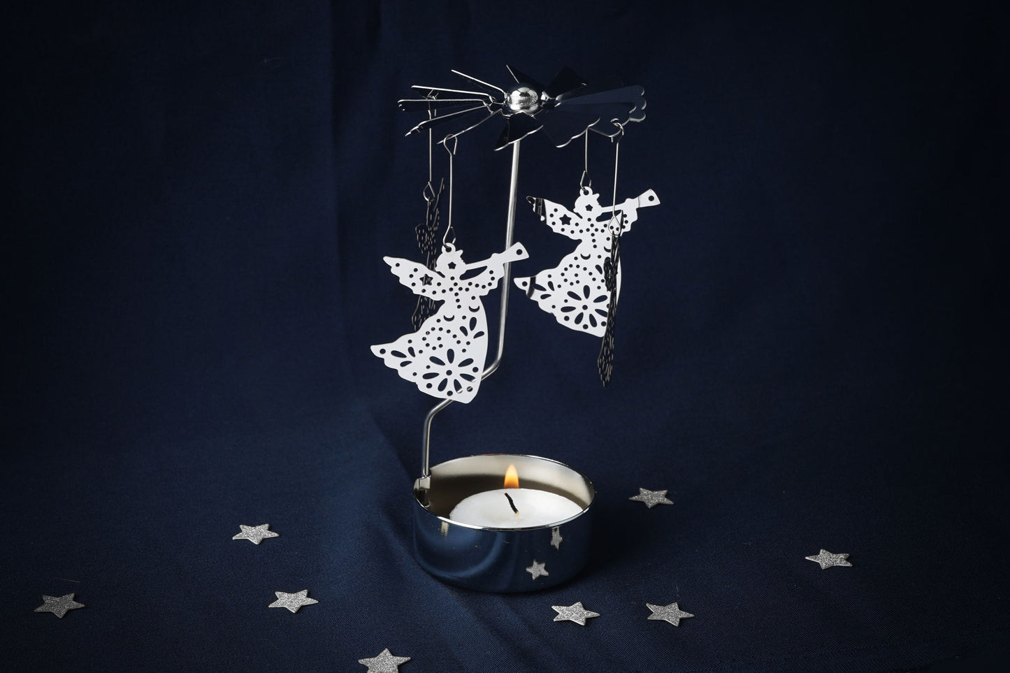 Silver Christmas Angel Tealight Spinner