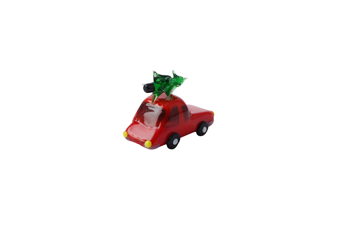 Artisan Glass Red Car With Tree In Gift Box | Ornament | Glass Figurine | Christmas Decoration | Festive Decoration