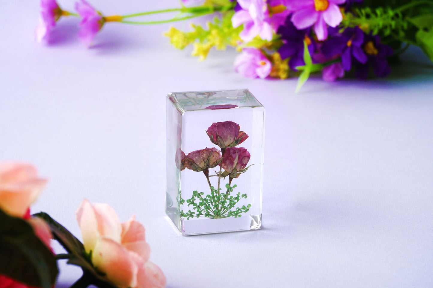 The Flower Market 3 Pink Flowers In Resin