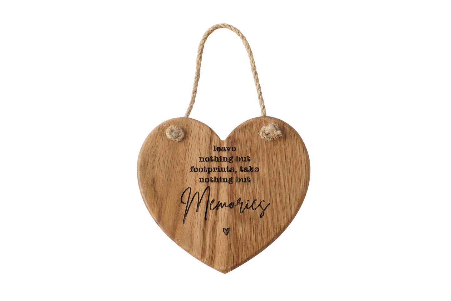 Cornish Gifts 'Leave Nothing But Footprints, Take Nothing But Memories' Oak Hanging Heart | Wall Sign | Perfect Gift | Home Decor