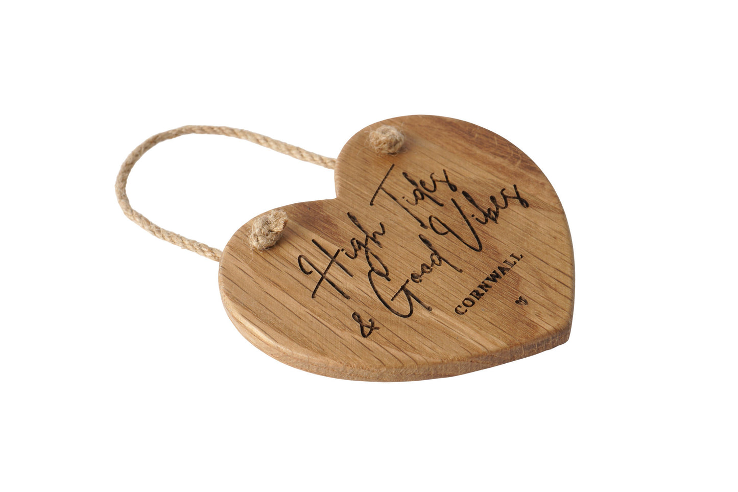 Cornish Gifts 'High Tides & Good Vibes' Oak Hanging Heart | Wall Sign | Perfect Gift | Home Decor