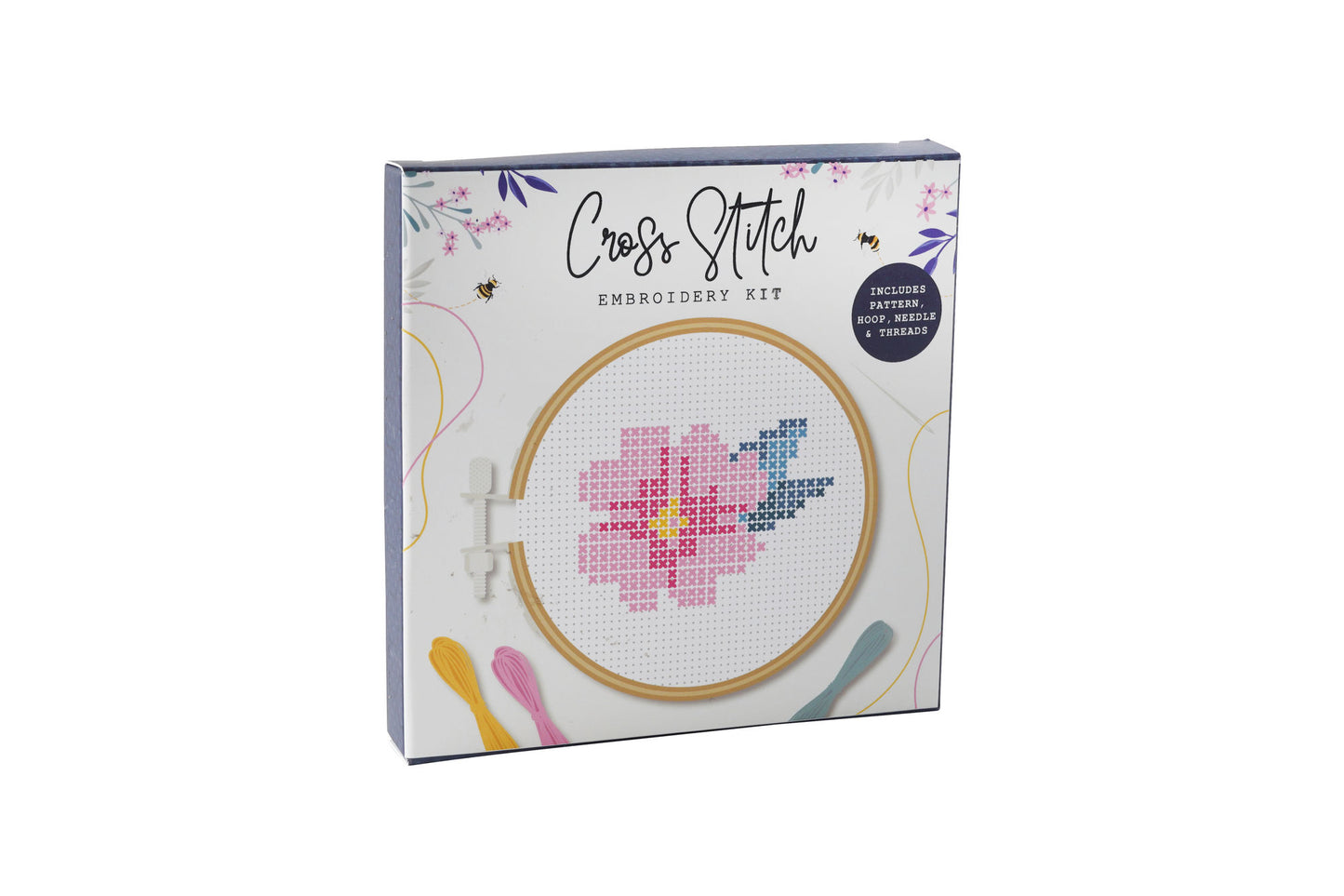The Beekeeper Pink Flower Cross Stitch in Display
