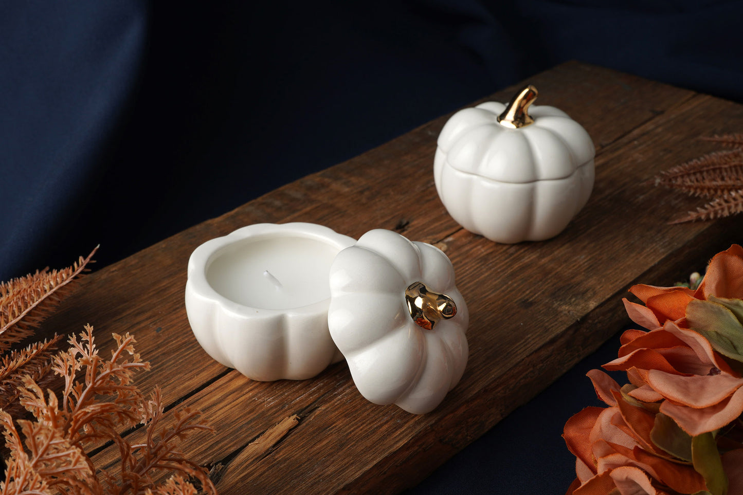 Snuggle Season White Pumpkin Ceramic Tealight