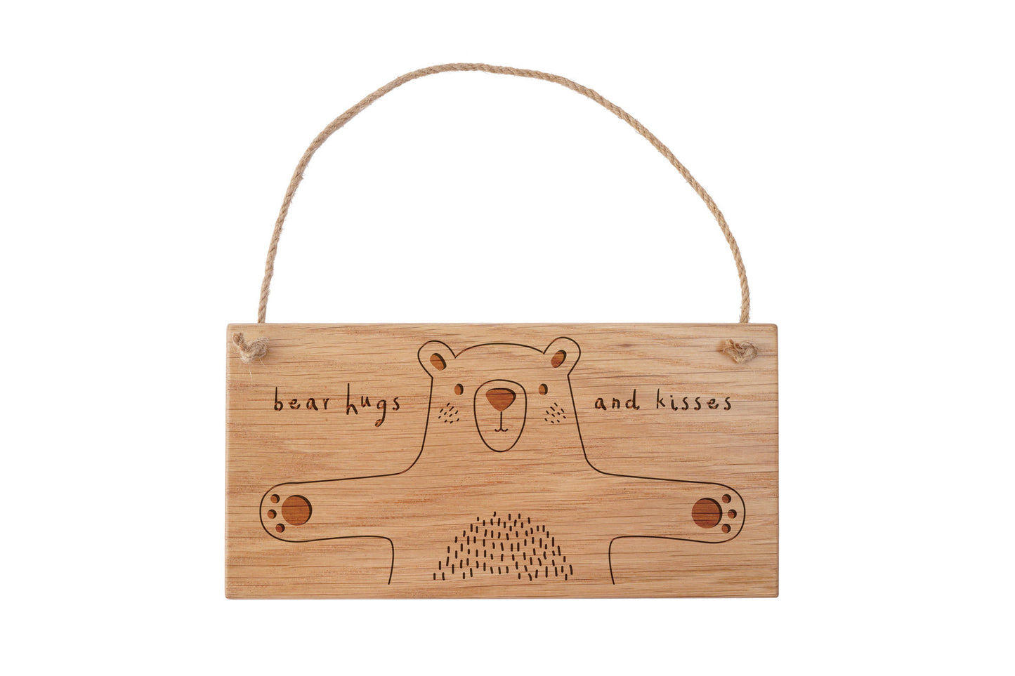 Send With Love 'Bear Hugs And Kisses' Oak Sign | Perfect Gift | Sentiment | Home Decor