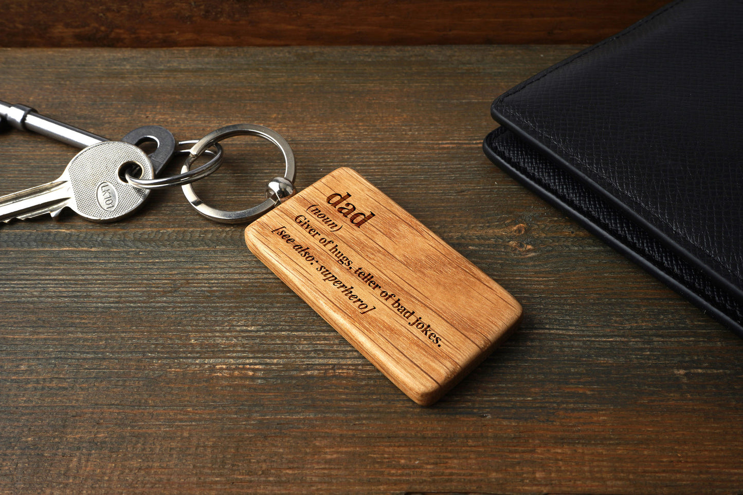 Loft 'Dad' Oak Rectangular Keyring | Perfect Gift | House Keys | Novelty