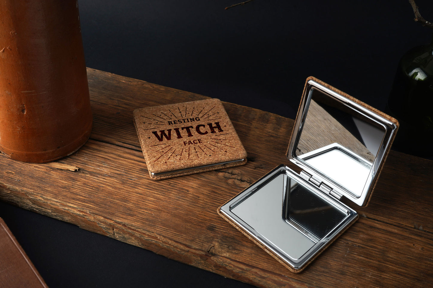 'Resting Witch Face' Cork Compact Mirror