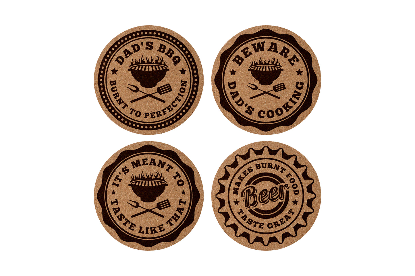 Set Of 4 | Loft Dad's BBQ Assoted Cork Coasters In Gift Box | Fathers Day