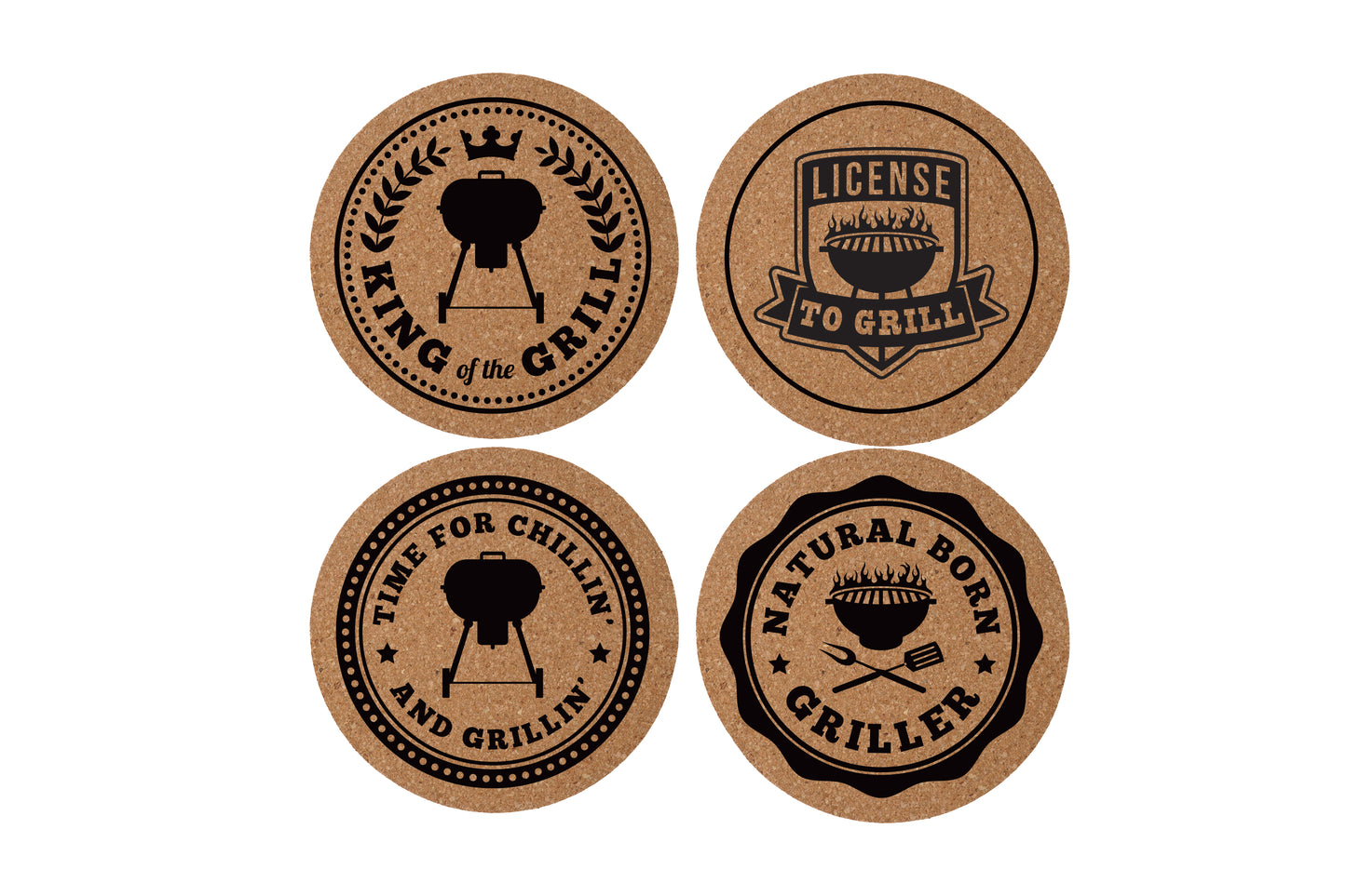 Set Of 4 | Loft BBQ Round Cork Coasters In Gift Box