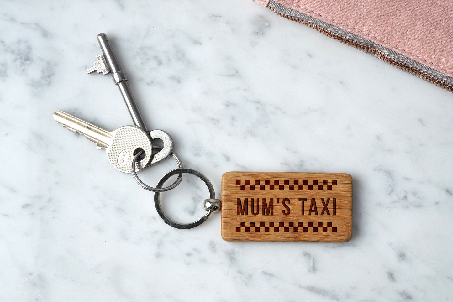 'Mum's Taxi' Rectangular Oak Keyring