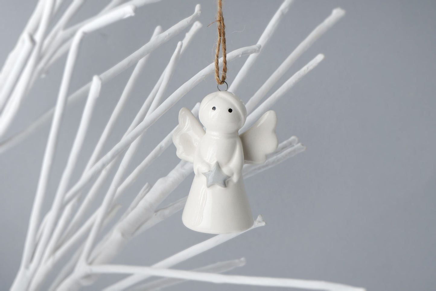 Angel Holding Star Hanging Decoration | White Ceramic | Homeware | Home Decor