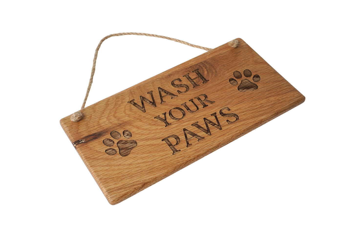Rectangular Oak Hanging Sign 'Wash Your Paws' | Wall Sign | Homeware | Home Decor | Pet Decor