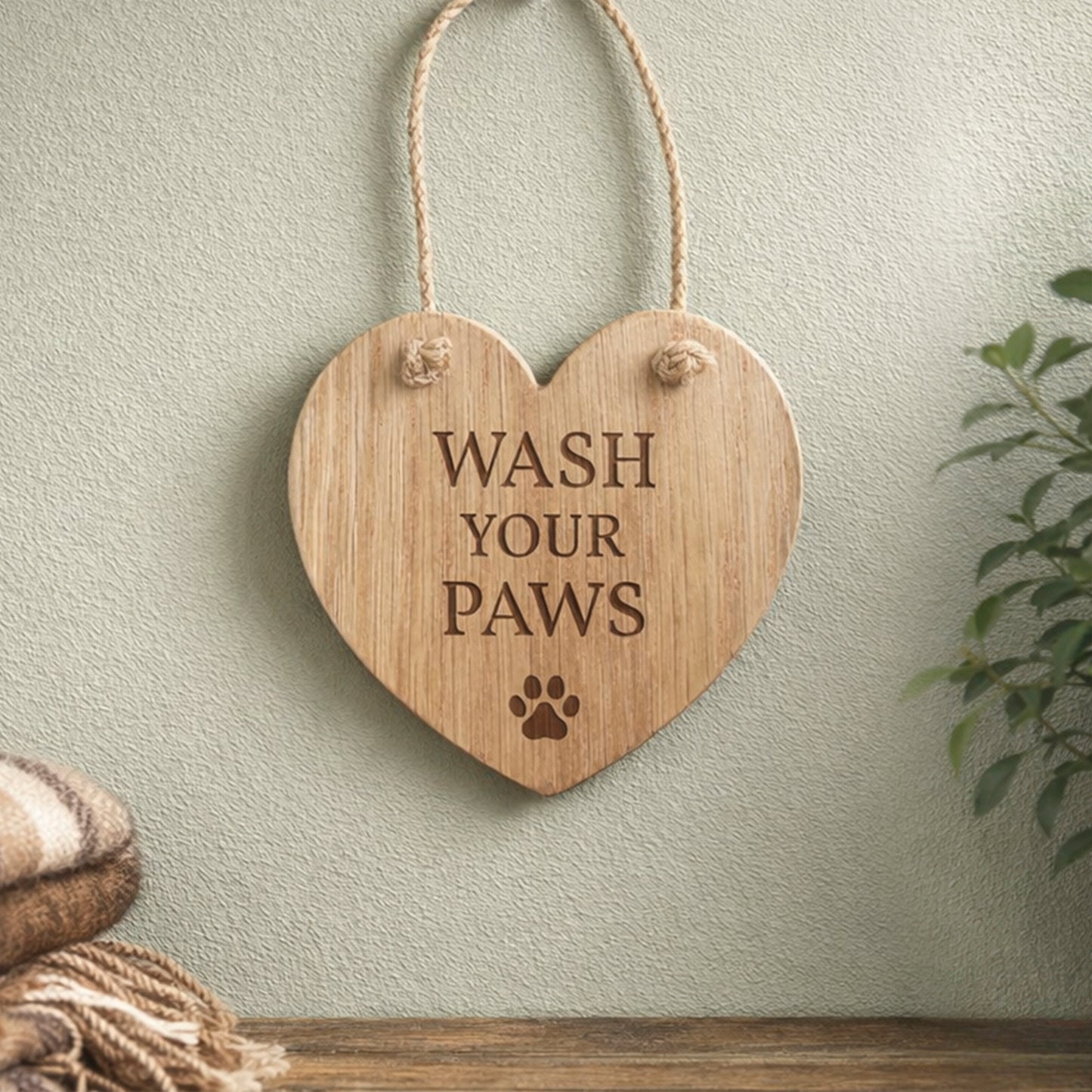 Oak Heart Hanger - 'Wash Your Paws' | Perfect Gift | Home Decor | Love | Sentiment